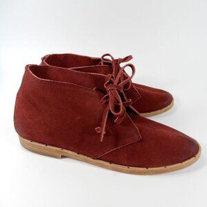 Beek Bunting Lace Up Chukka Flat Booties Size 7.5 Burgundy Red Suede NEW $375